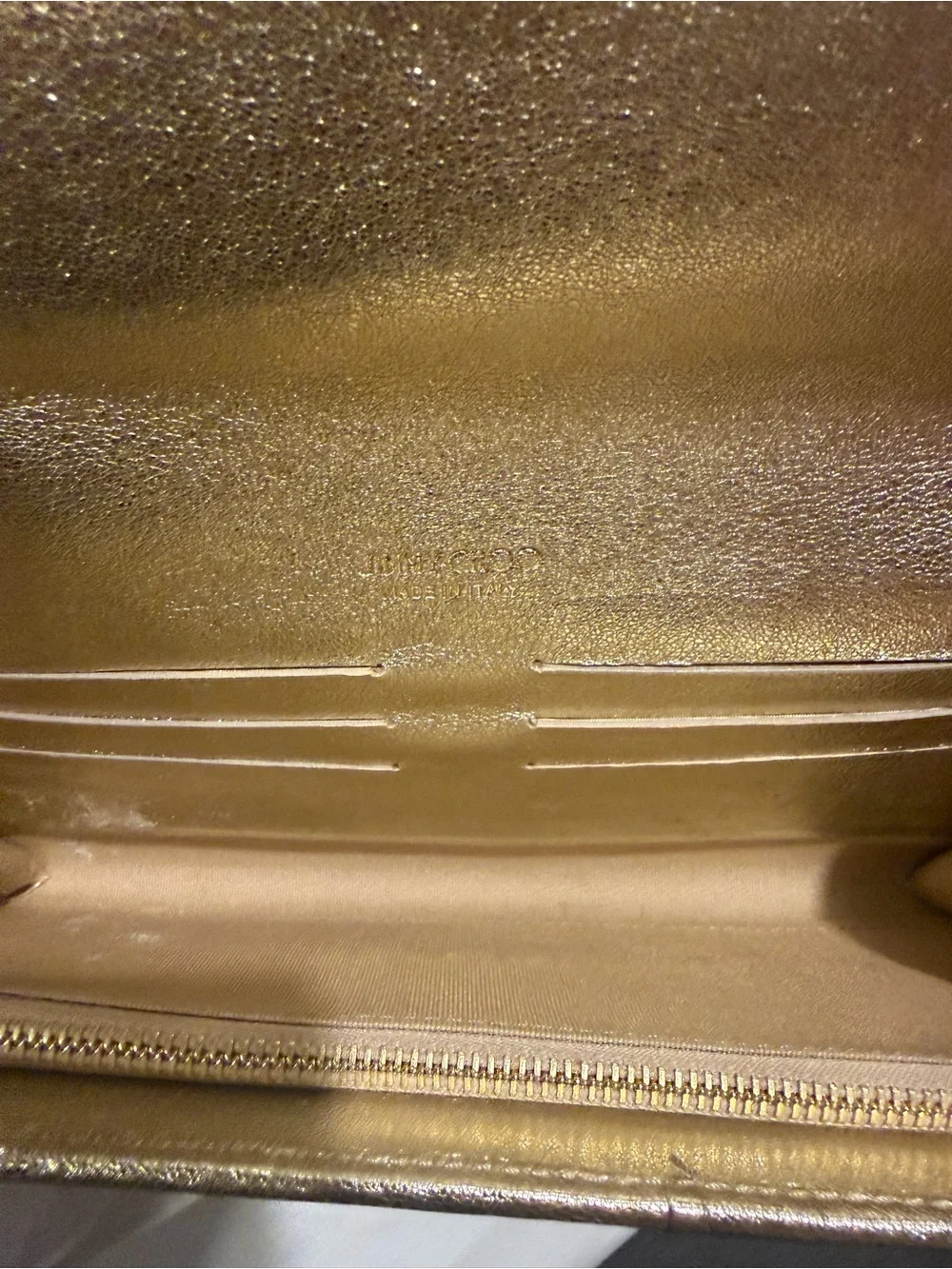 Jimmy Choo Metallic Gold Glitter Envelope Clutch with Chain